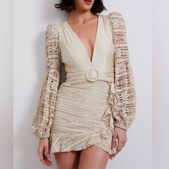 PatBO Dresses & Skirts - PatBO Cream Crochet Long Sleeve Dress